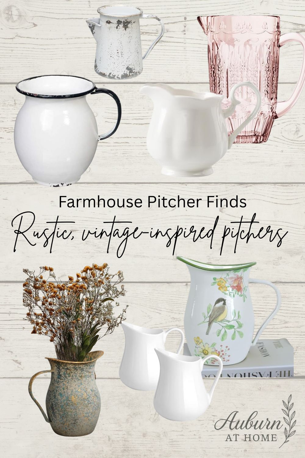 Farmhouse and vintage pitchers for decor