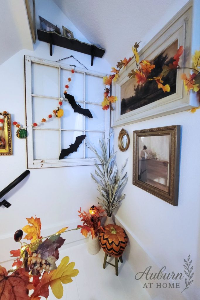 cute fall decor. bats decor with autumn leaves