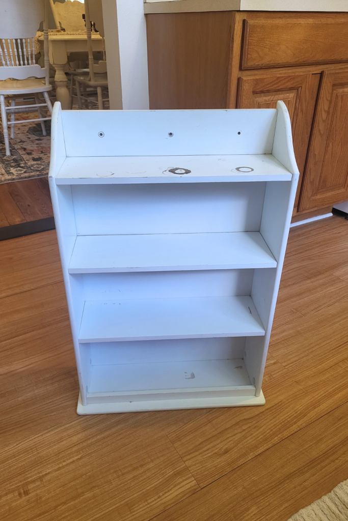 White shelf before DIY project. Farmhouse decor.