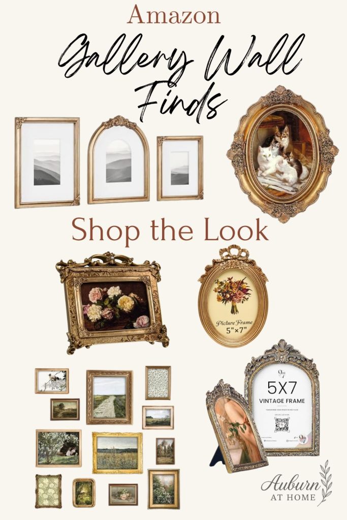 Amazon gallery wall collage featuring vintage-style gold frames, oval portrait art, and curated wall decor for home styling inspiration.