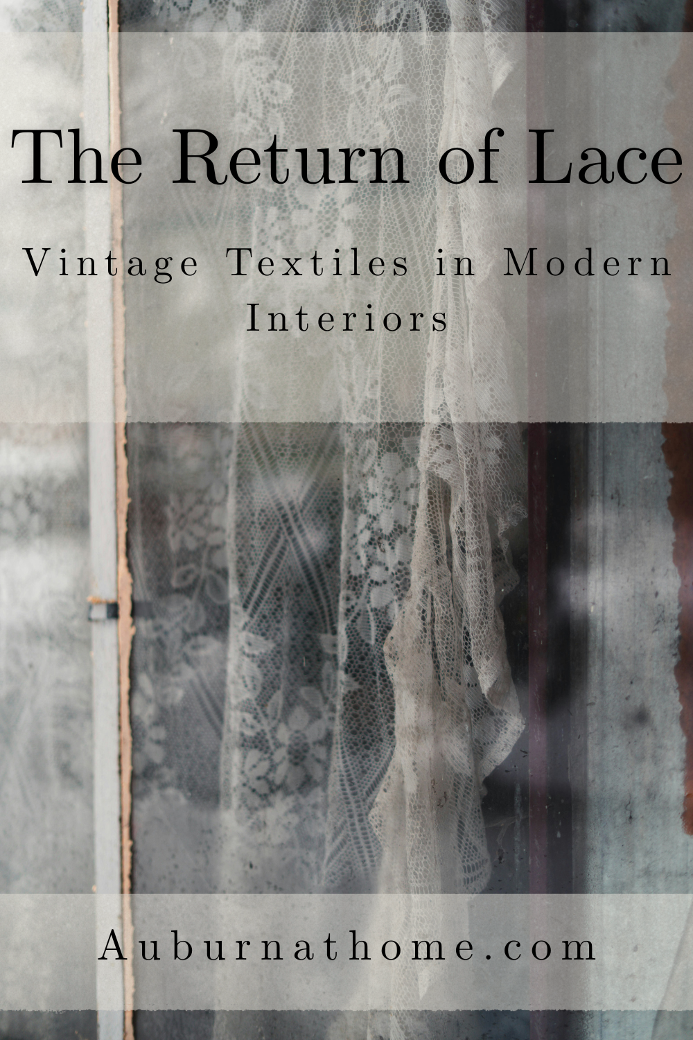 Delicate vintage lace textile hanging in soft natural light, illustrating texture in modern interiors.