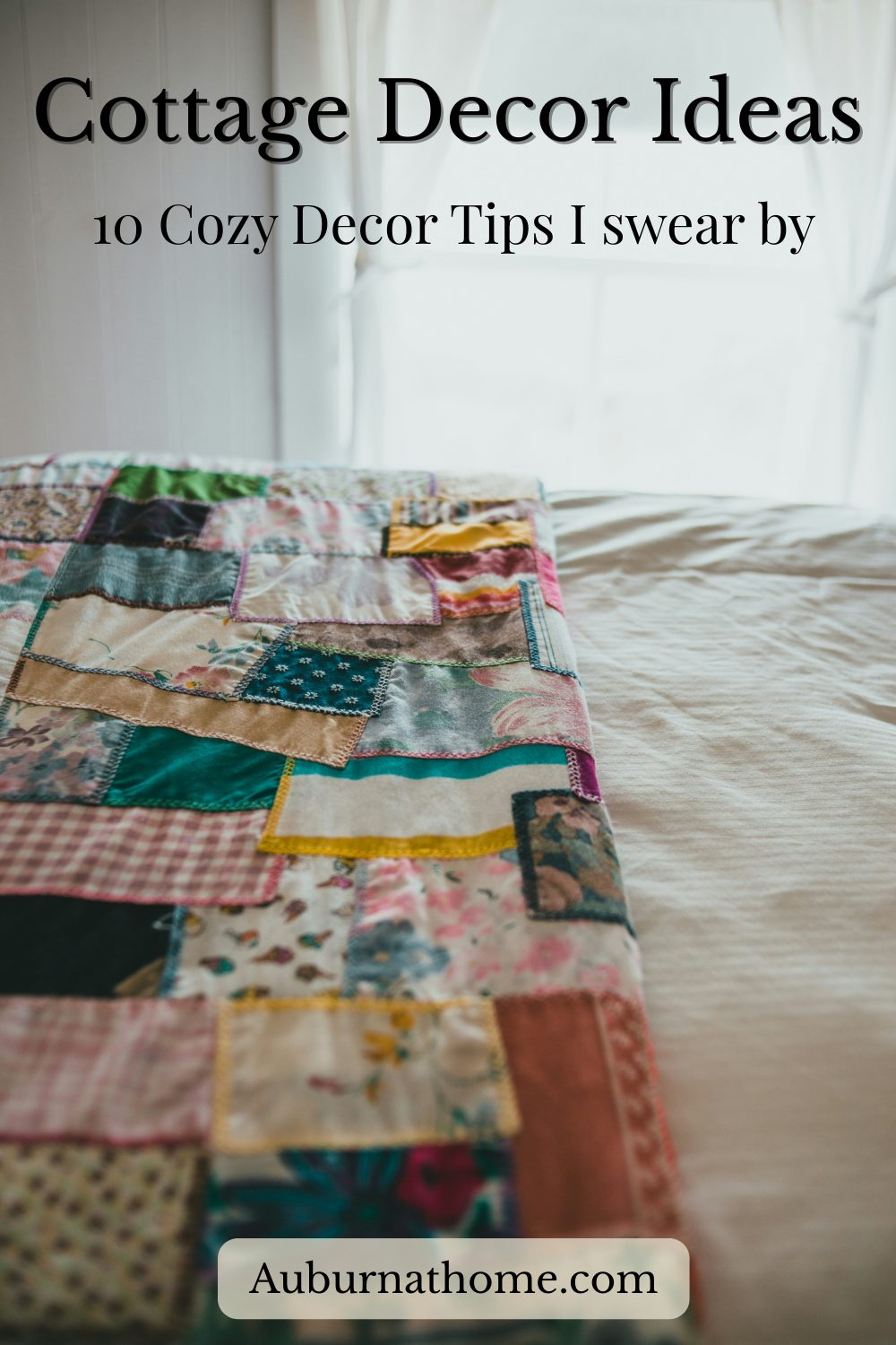 Layered vintage textiles used in cozy cottage-style decorating